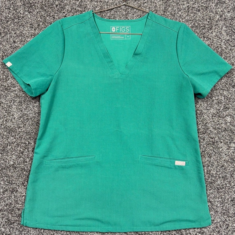 FIGS Scrub Top Womens M Green Casma V-Neck FW1100 Technical Short Sleeve Work
